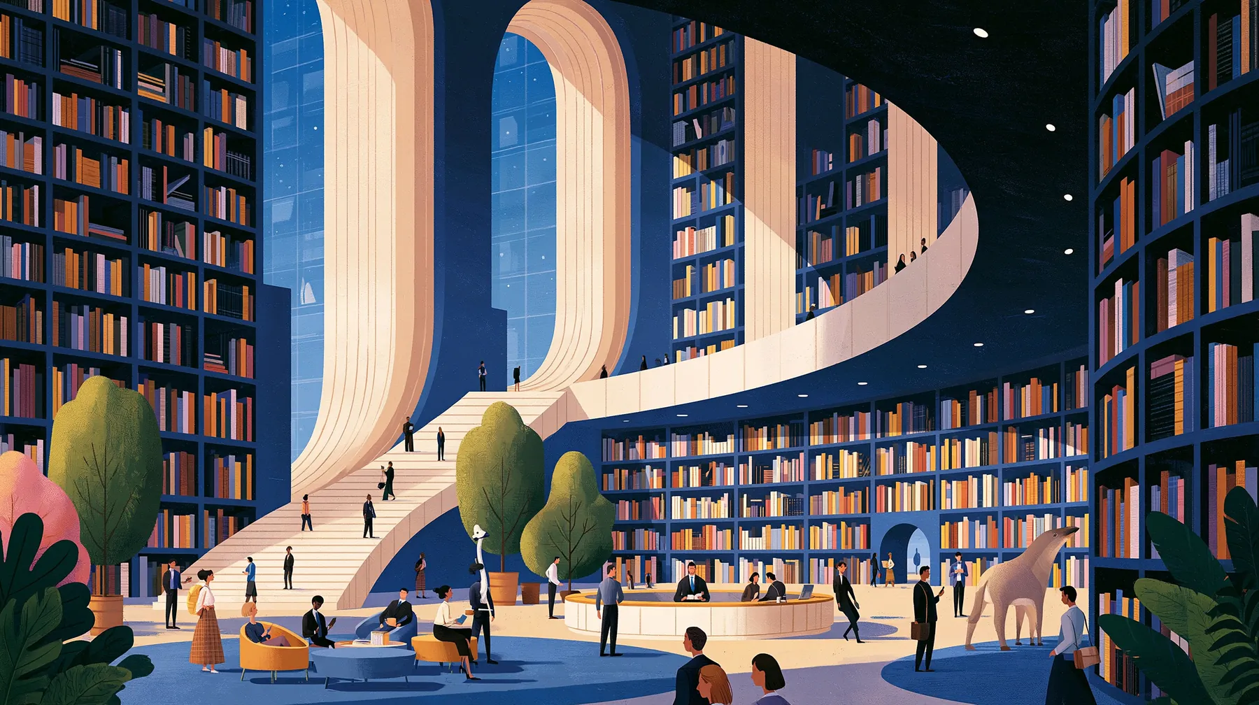 Illustrated modern library interior